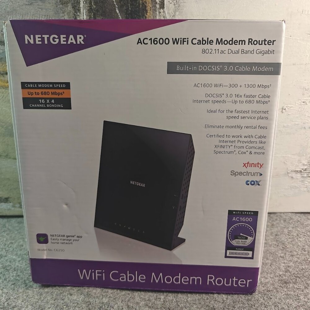 NETGEAR AC1600 WiFi Cable Modem Router (C6250) DOCSIS 3.0 – PRE OWNED